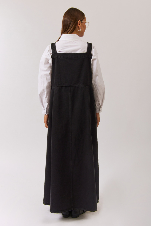 Double Pocket Denim Pinafore Black - 12