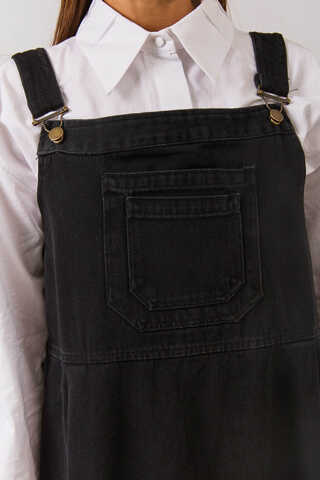 Double Pocket Denim Pinafore Black - 10
