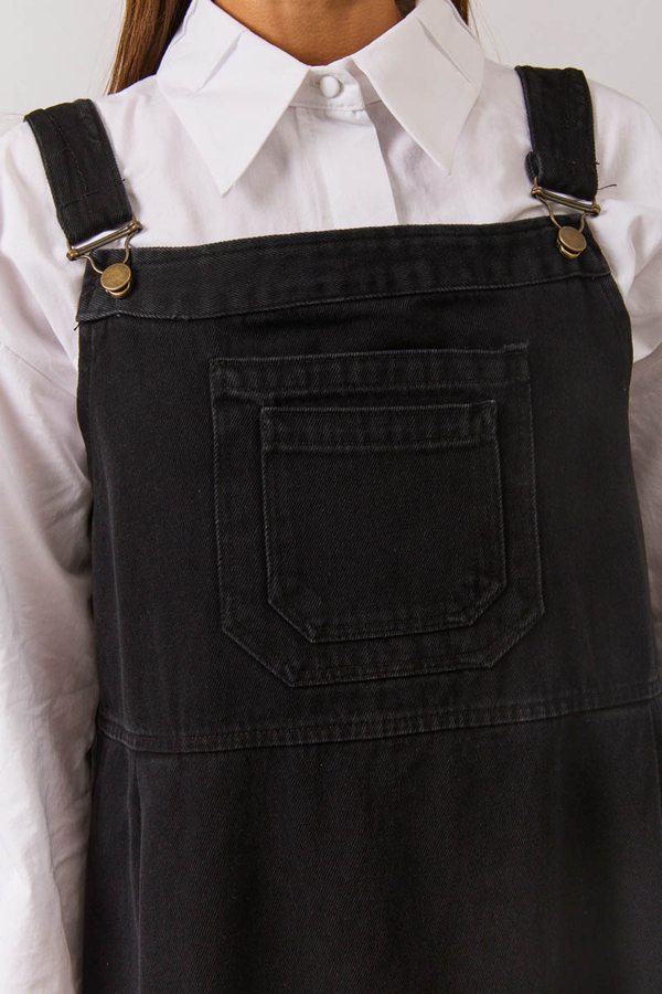 Double Pocket Denim Pinafore Black - 10