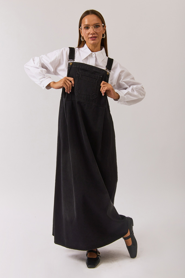 Double Pocket Denim Pinafore Black - 11