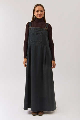 Double Pocket Denim Pinafore Dark Blue - 1