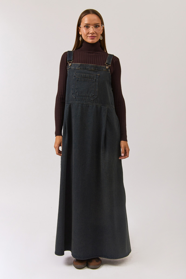 Double Pocket Denim Pinafore Dark Blue 