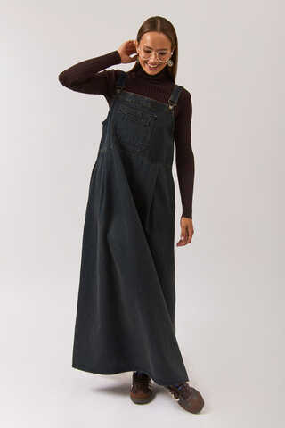 Double Pocket Denim Pinafore Dark Blue - 2