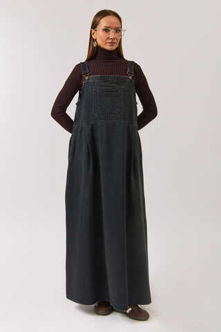Double Pocket Denim Pinafore Dark Blue - 4