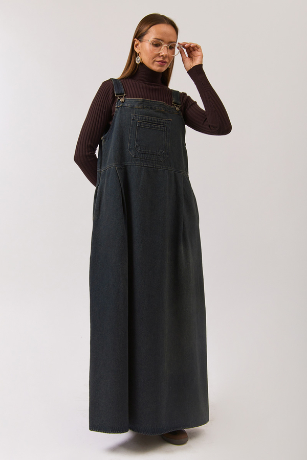 Double Pocket Denim Pinafore Dark Blue - 5