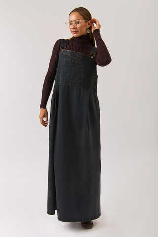 Double Pocket Denim Pinafore Dark Blue - 6
