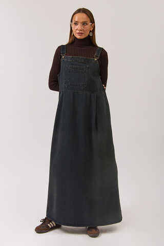 Double Pocket Denim Pinafore Dark Blue - 7