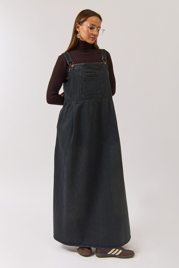 Double Pocket Denim Pinafore Dark Blue - 9