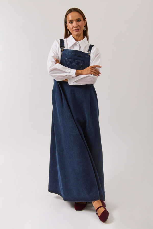 Double Pocket Denim Pinafore Light Blue 