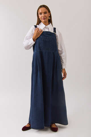 Double Pocket Denim Pinafore Light Blue - 4