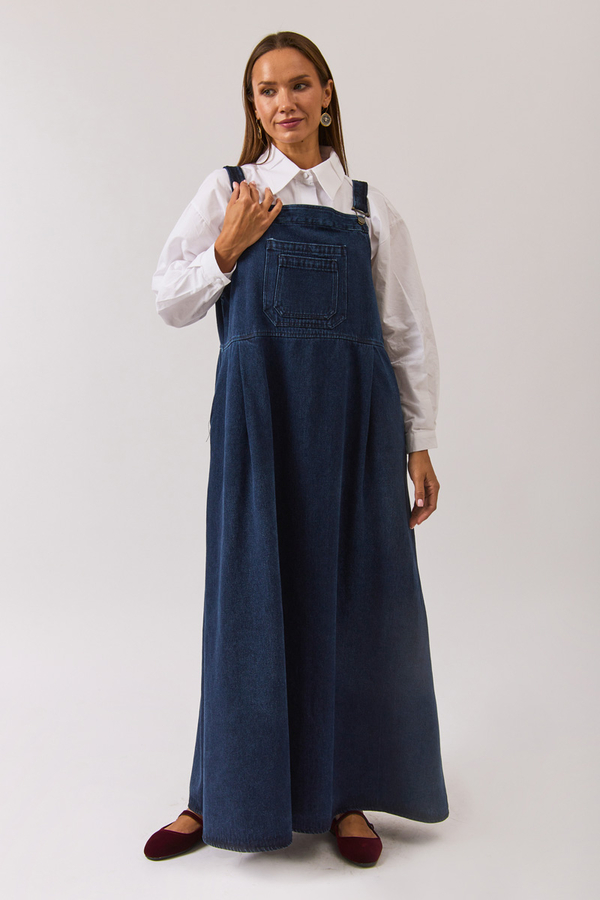 Double Pocket Denim Pinafore Light Blue - 4