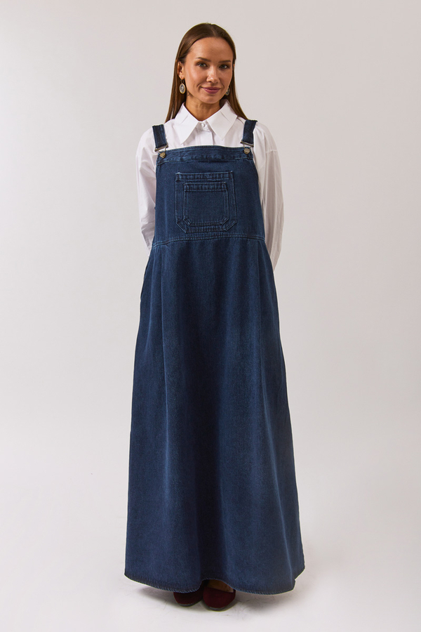 Double Pocket Denim Pinafore Light Blue - 6