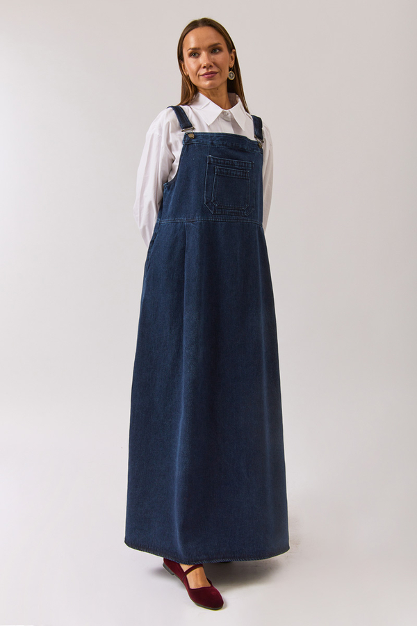 Double Pocket Denim Pinafore Light Blue - 8