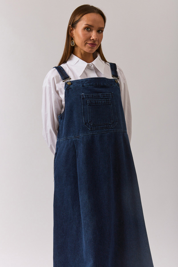 Double Pocket Denim Pinafore Light Blue - 9