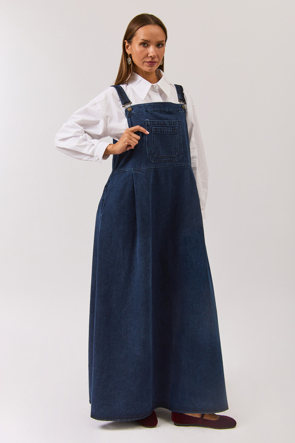 Double Pocket Denim Pinafore Light Blue - 10