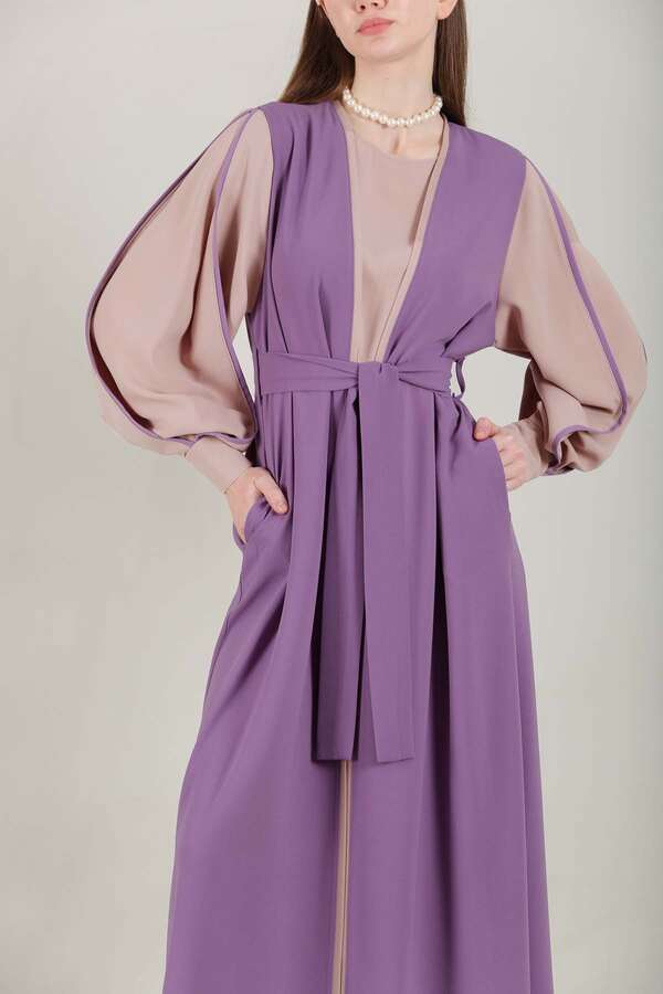 Dressed Abaya Suit Lilac - 2