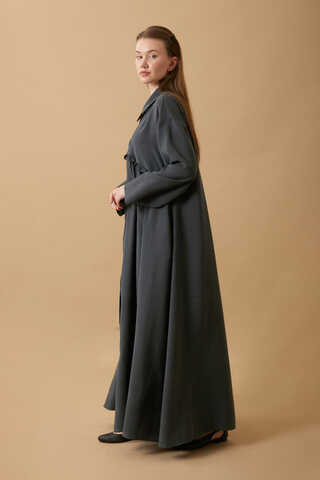 Robası Fırfır Detaylı Elbise Antrasit - 3