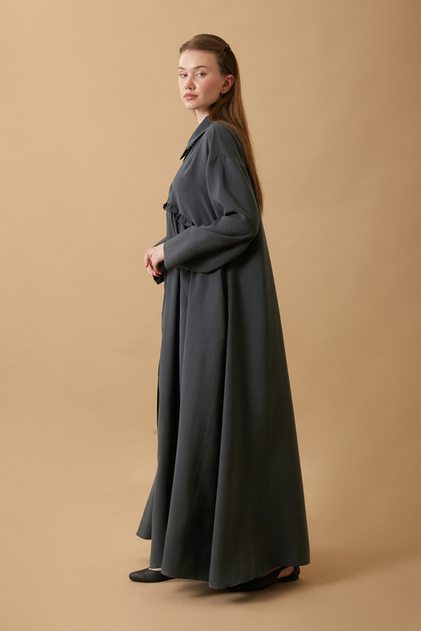 Robası Fırfır Detaylı Elbise Antrasit - 3