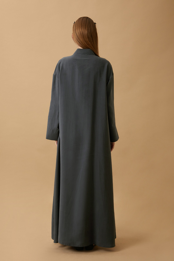 Robası Fırfır Detaylı Elbise Antrasit - 7