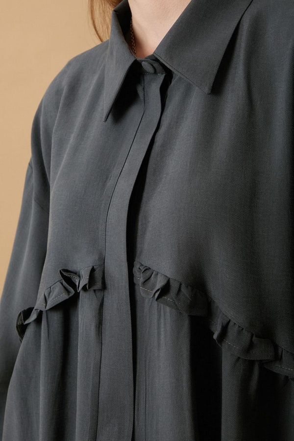 Robası Fırfır Detaylı Elbise Antrasit - 6