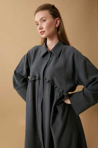 Robası Fırfır Detaylı Elbise Antrasit - 2