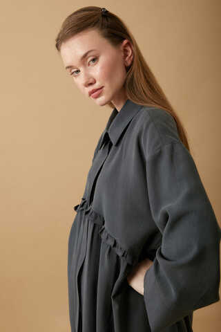 Robası Fırfır Detaylı Elbise Antrasit - 4