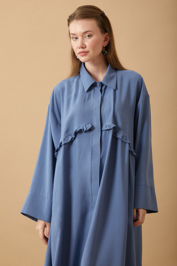 Dress with Frilled Yoke Detail Indigo 