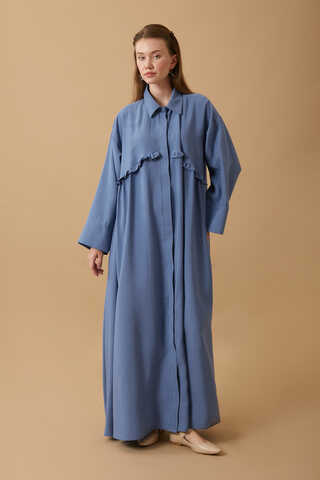 Dress with Frilled Yoke Detail Indigo - 4