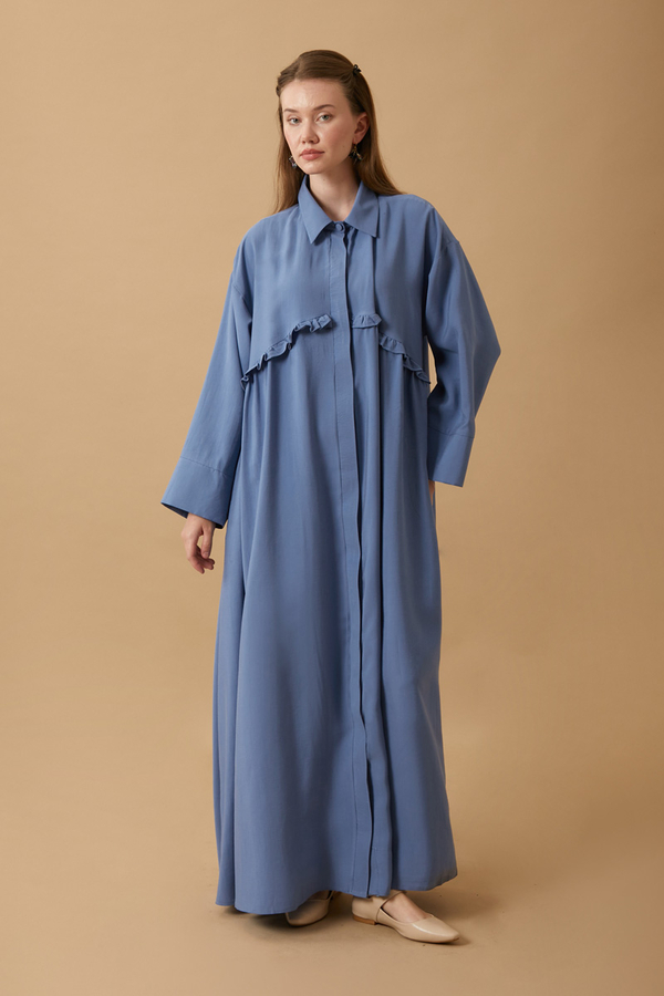 Dress with Frilled Yoke Detail Indigo - 4