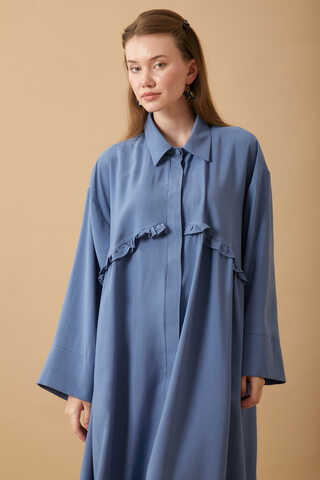 Dress with Frilled Yoke Detail Indigo - 1
