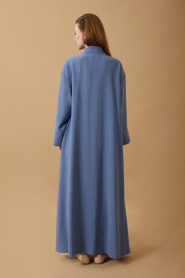 Dress with Frilled Yoke Detail Indigo - 6