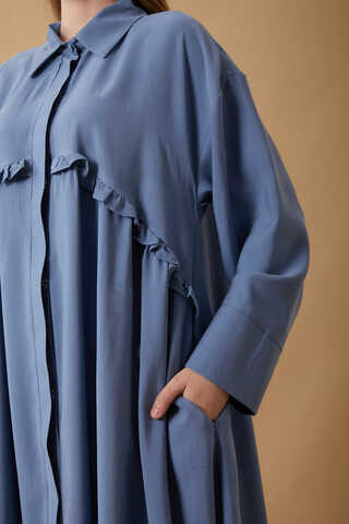Dress with Frilled Yoke Detail Indigo - 3