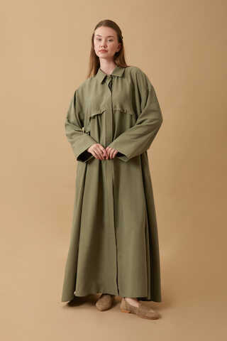 Robası Fırfır Detaylı Elbise Haki - 4