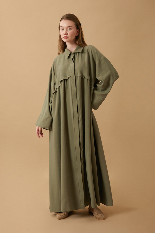 Robası Fırfır Detaylı Elbise Haki - 1