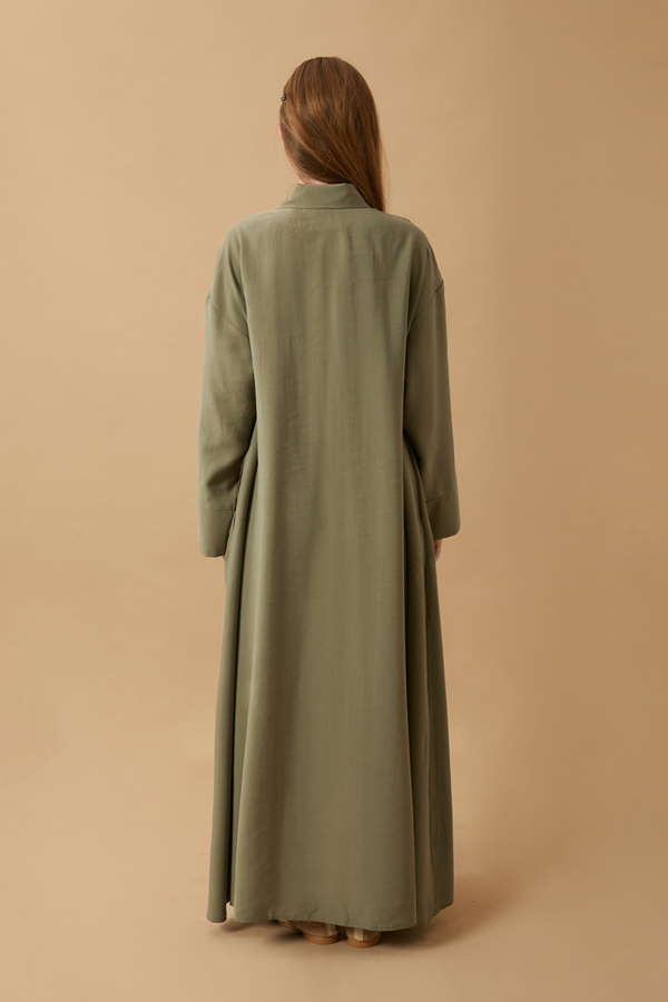 Robası Fırfır Detaylı Elbise Haki - 7