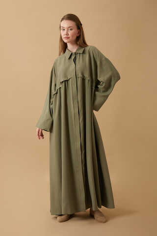 Robası Fırfır Detaylı Elbise Haki - 1
