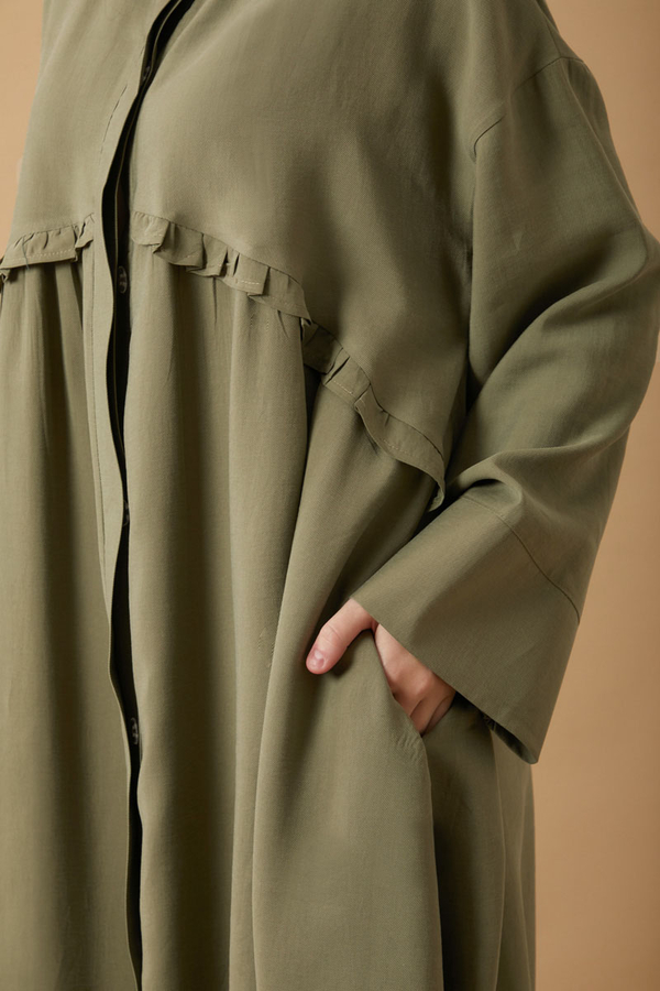 Robası Fırfır Detaylı Elbise Haki - 6