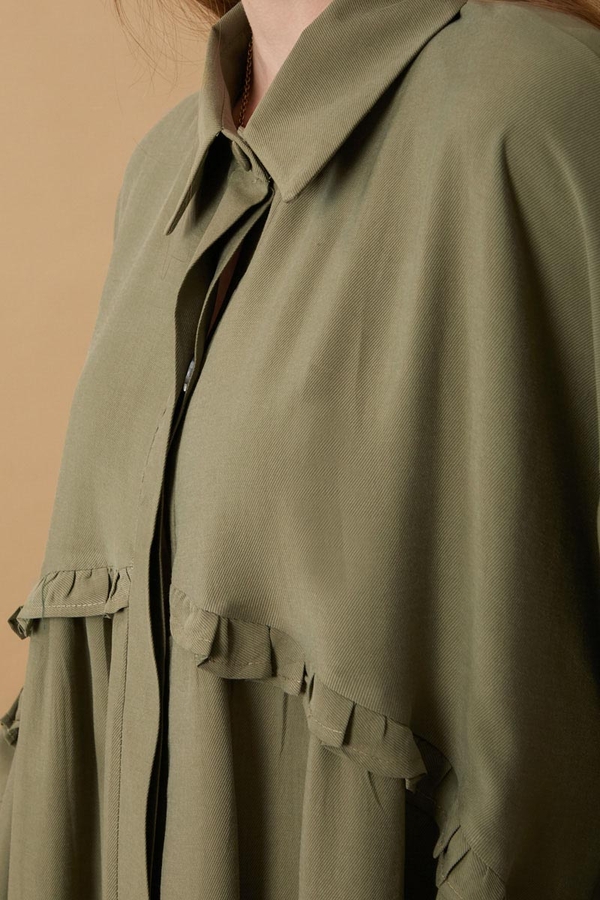 Robası Fırfır Detaylı Elbise Haki - 3