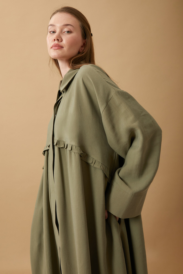 Robası Fırfır Detaylı Elbise Haki - 5