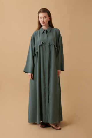 Dress with Frilled Yoke Detail Petrol Blue - 1