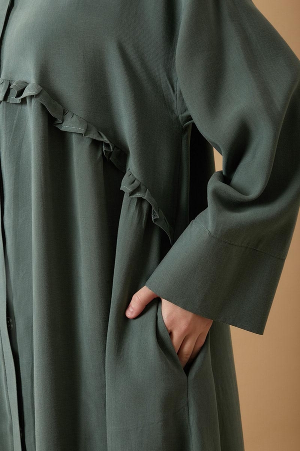 Dress with Frilled Yoke Detail Petrol Blue - 4