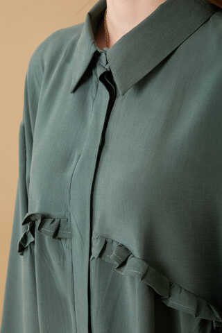 Dress with Frilled Yoke Detail Petrol Blue - 6