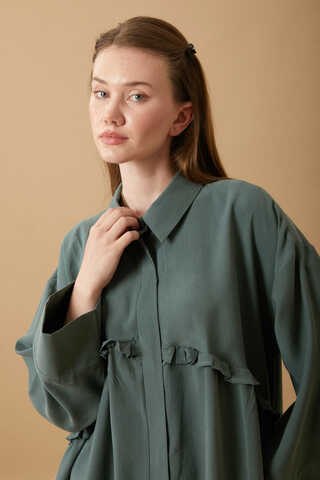 Dress with Frilled Yoke Detail Petrol Blue - 2