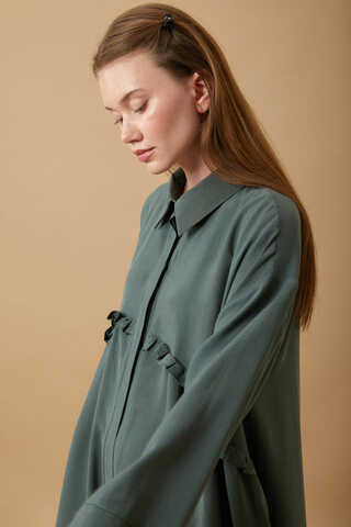 Dress with Frilled Yoke Detail Petrol Blue - 5