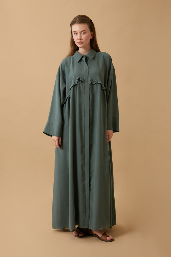 Dress with Frilled Yoke Detail Petrol Blue - 1