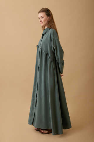 Dress with Frilled Yoke Detail Petrol Blue - 3