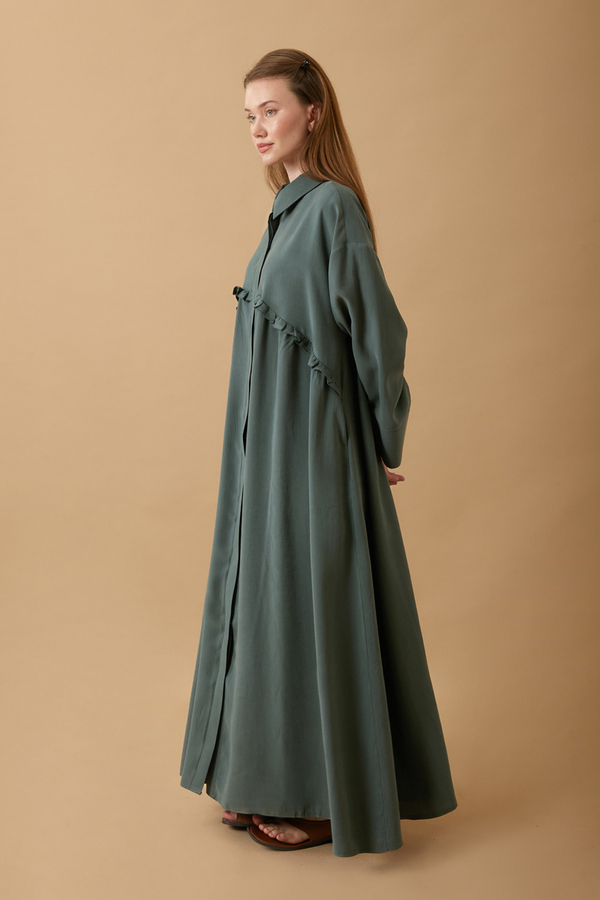 Dress with Frilled Yoke Detail Petrol Blue - 3