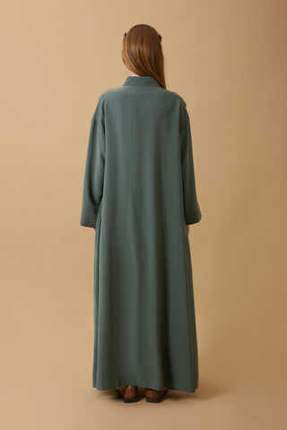 Dress with Frilled Yoke Detail Petrol Blue - 7