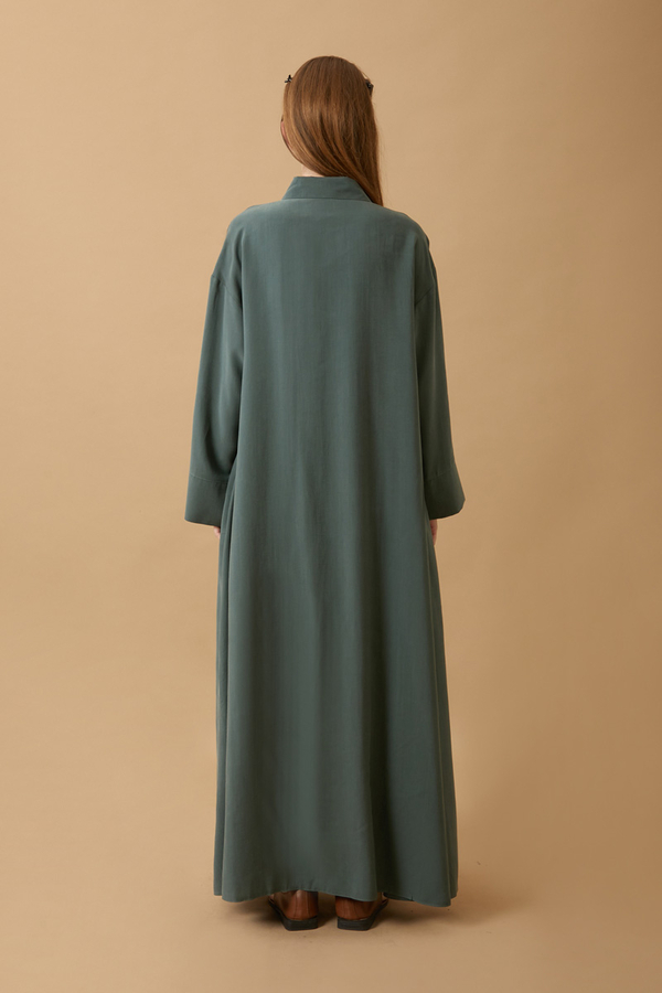 Dress with Frilled Yoke Detail Petrol Blue - 7