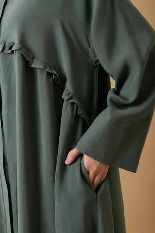 Dress with Frilled Yoke Detail Petrol Blue - 4